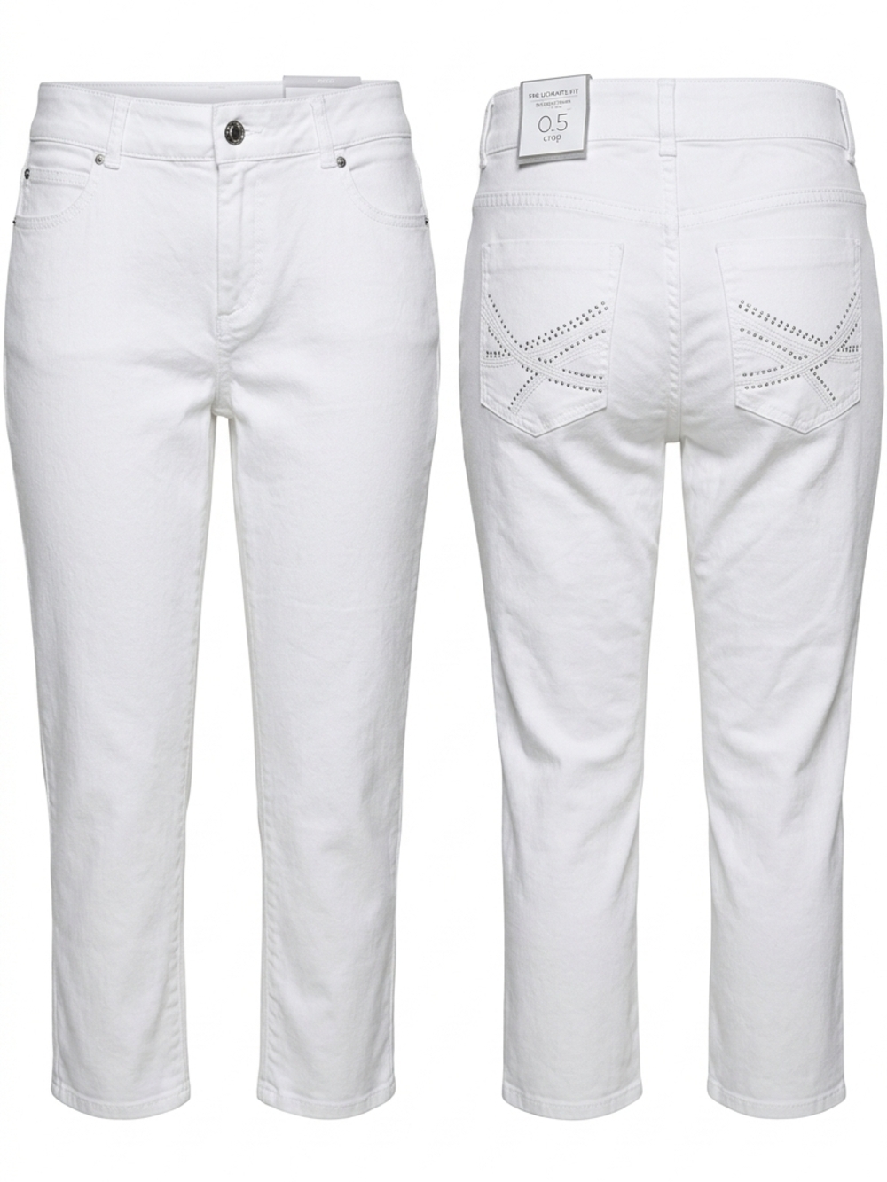 Chico's White Cropped Jeans with Studded Back Pockets